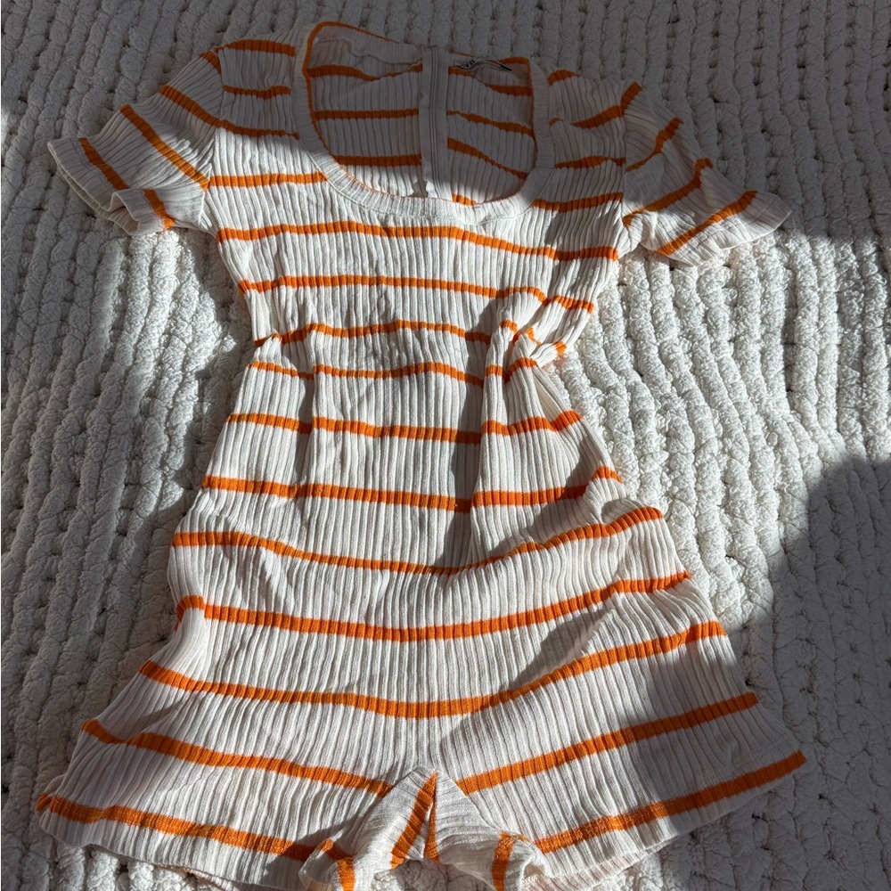 Zara Orange and White Striped Knit Top